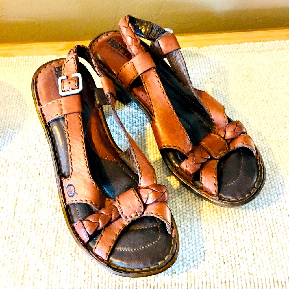 Born vintage leather brown sandals shoes open toe boho summer 6